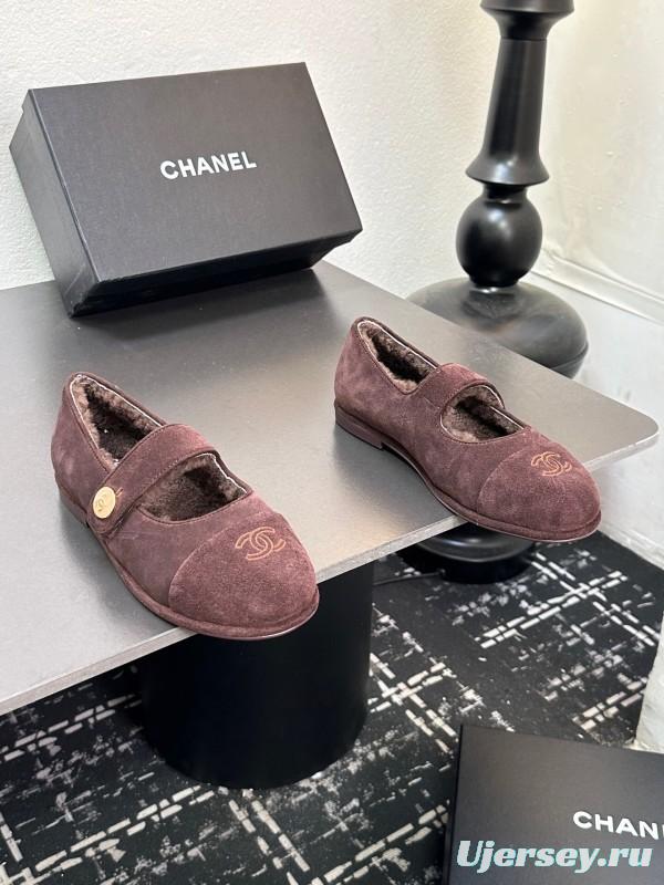Chanel 2025 SS New French Mary Jane Flat Shoes with Fur - KFY00300