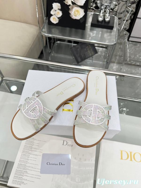 Dior D-Lane Sandals Hollow-out Flat Sandals with Gold Embellishment - LY00220/LY00260