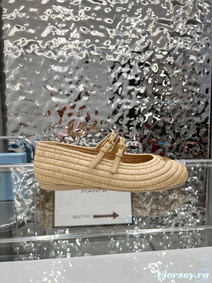 Prada Summer New Raffia Ballet Flats - KFY00340