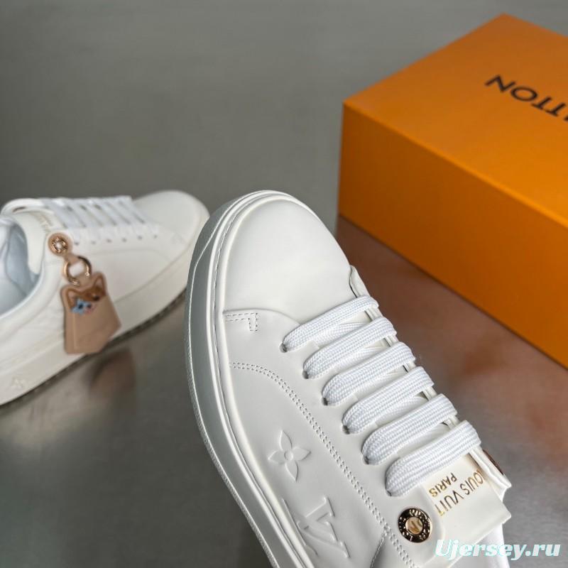 Louis Vuitton Takashi Murakami x LV Time Out Cherry Blossom Series Leather Round Toe Flat Low-Top Sneakers - YC