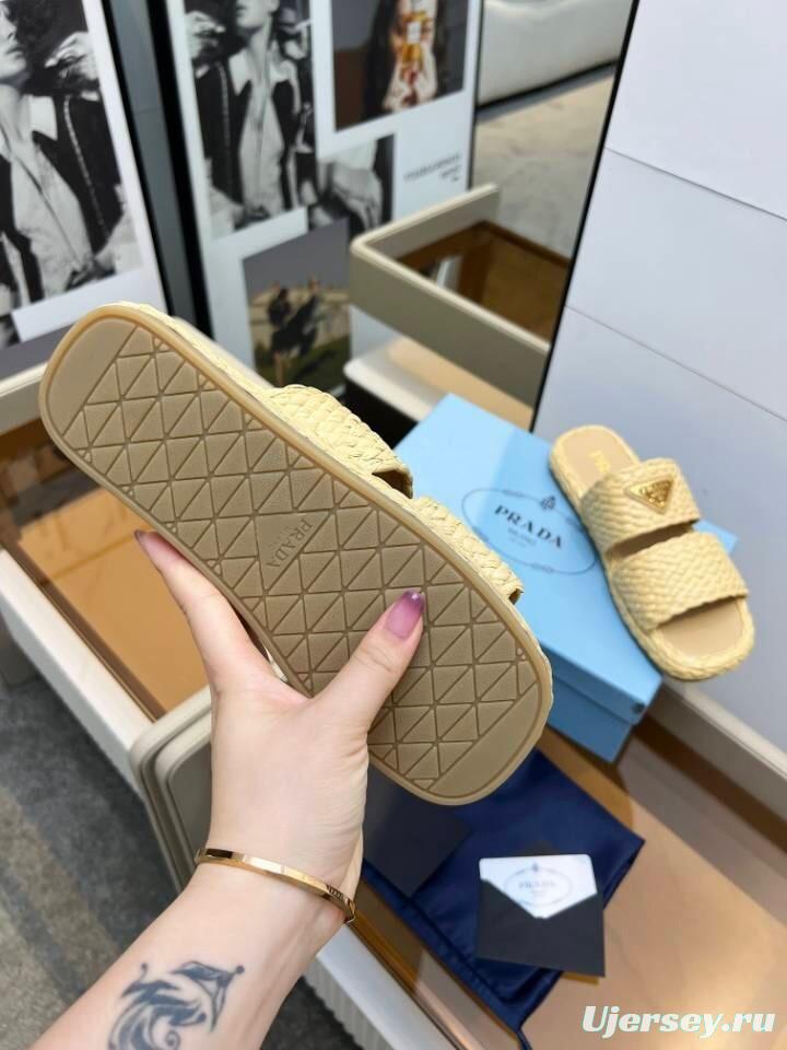 Prada 2025 SS Raffia Handwoven Open-Toe Sandals - KFY00260