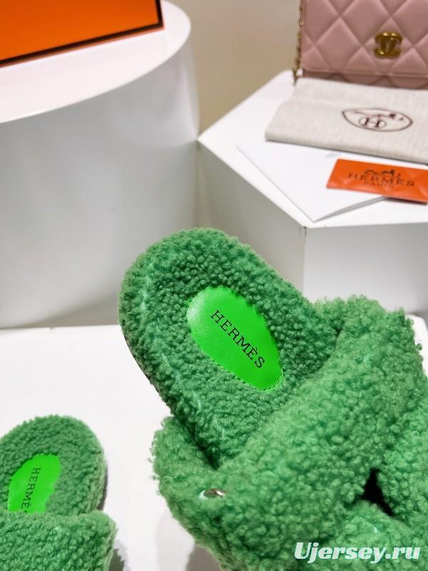 H Full Straight Fur Slippers with Grain Fur - LY00300