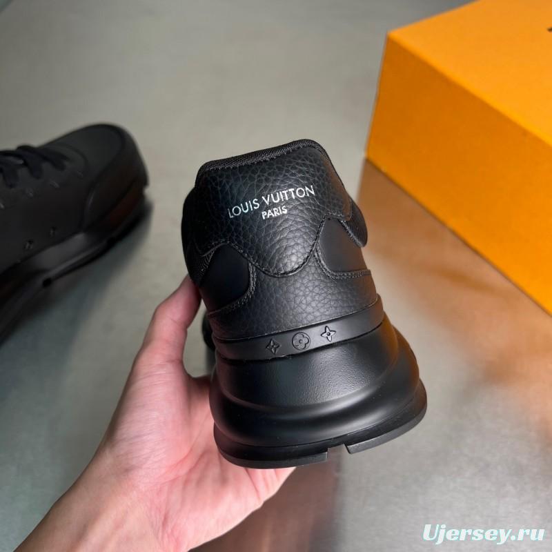 Lv Classic Leather Round Toe Lace-Up Low Top Casual Shoes - YC