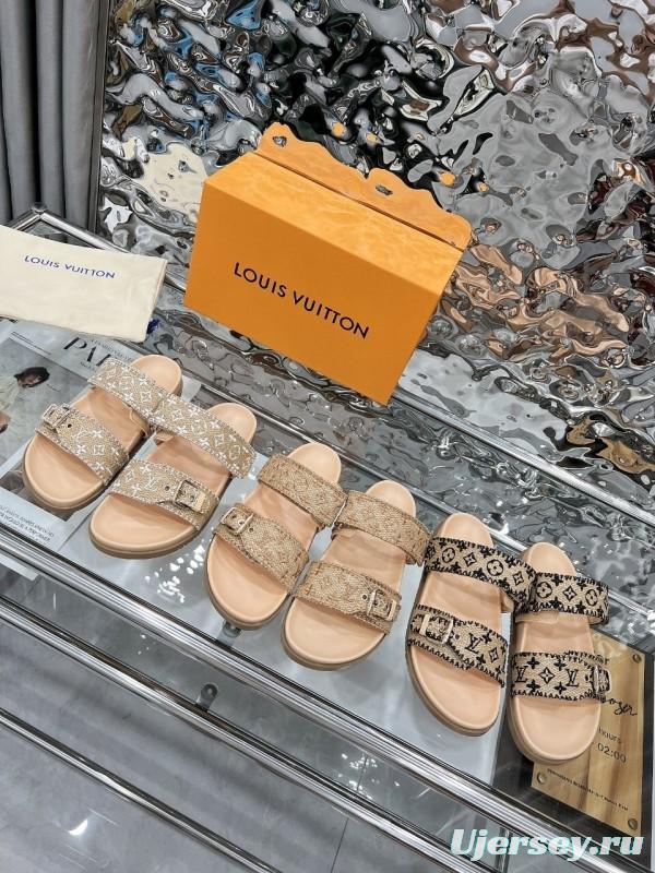 Louis Vuitton 2025 Spring/Summer New Slippers with Embroidered Design and 4cm Platform - LY00250