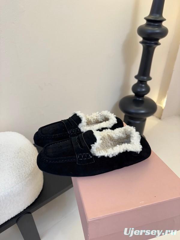 MIUMIU Thick Sole New British Style Wool Loafer Cotton Shoes - KFY00320