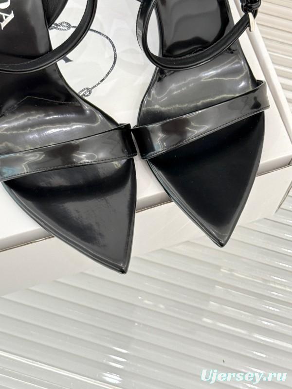 Prada 2025 SS Triangular Buckle Pointed Toe High Heel Sandals - KFY00280