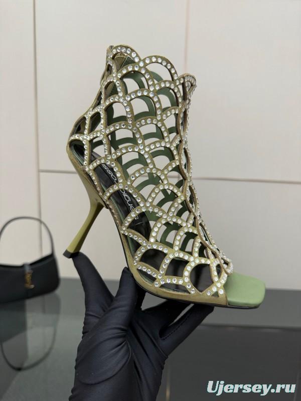 Sergio Rossi Mermaid Sandals 2025 SS Collection Elegant Fishnet High Heels - KFY00470