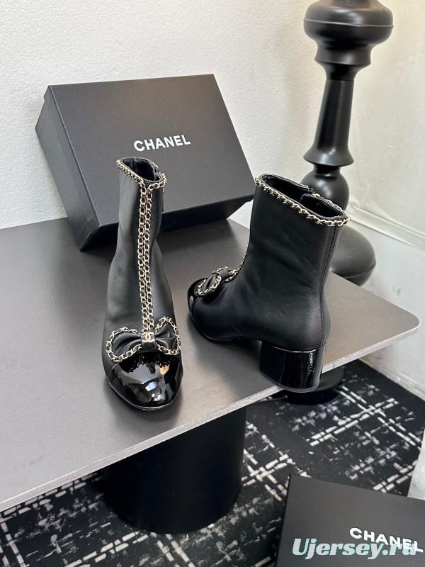 Chanel 2025/SS Chain Bow Chunky Heel Ankle Boots - LY00370