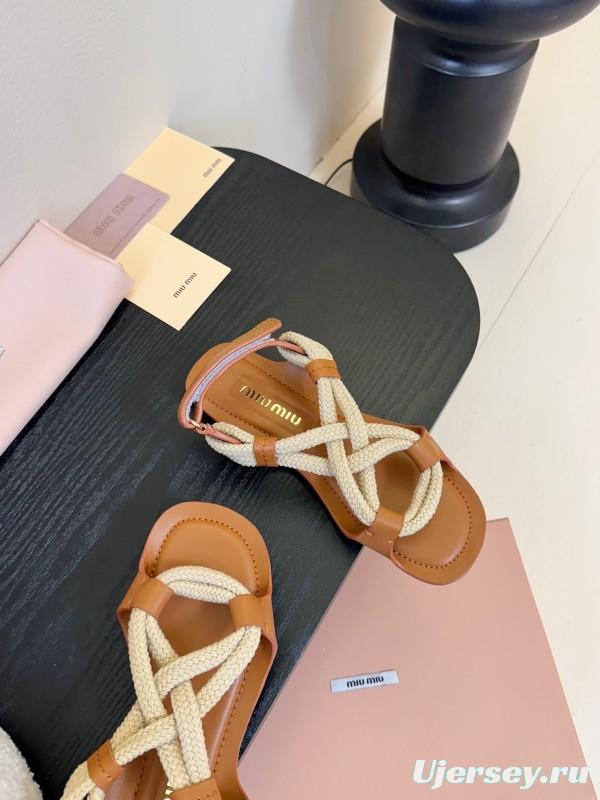Miu 2025 SS Fashion Week Jute Woven Sandals - KFY00330