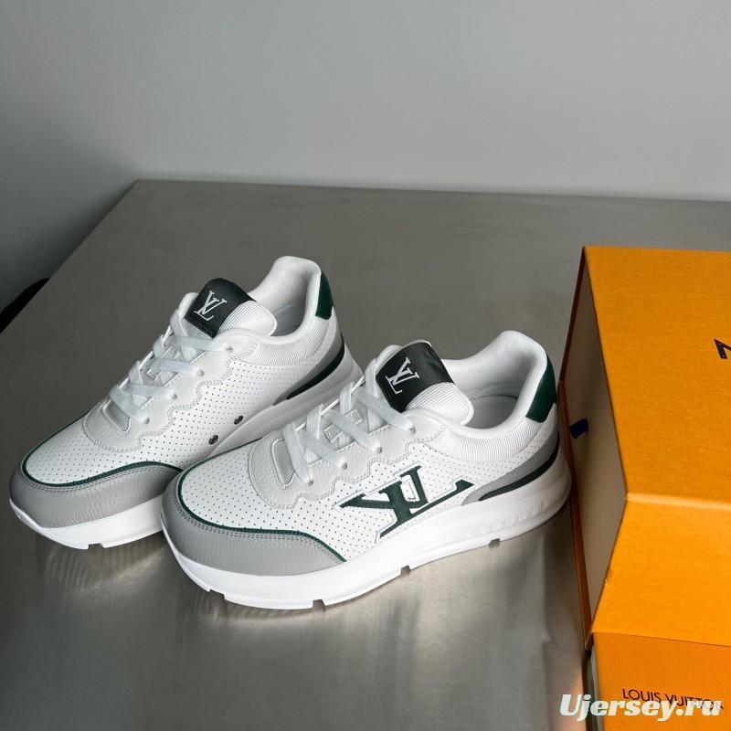 Lv Classic Leather Round Toe Lace-Up Low Top Casual Shoes - YC