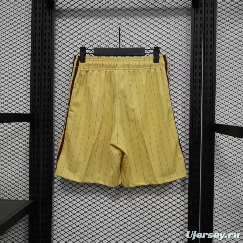 Player Version 25/26 Arsenal Yellow with Burgundy Side Stripes and Pinstripes Shorts