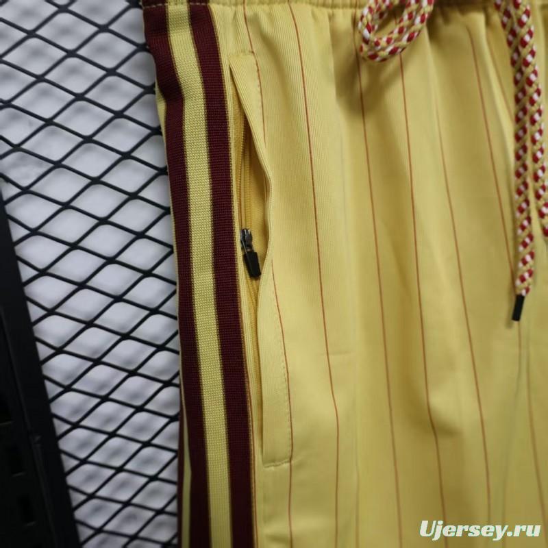 Player Version 25/26 Arsenal Yellow with Burgundy Side Stripes and Pinstripes Shorts