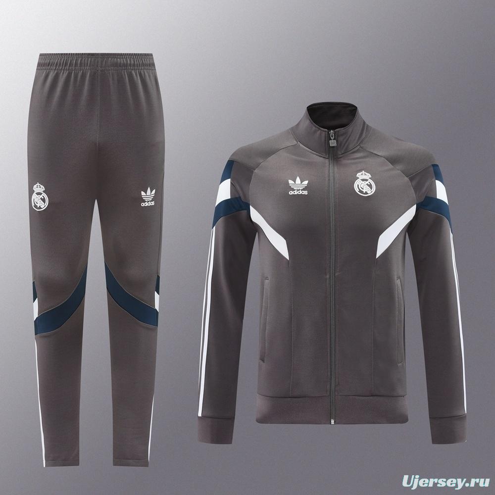 25/26 Real Madrid Light Grey Full Zipper Jacket+Long Pants