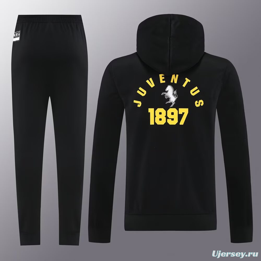 25/26 Juventus Black Sweatshirt Full Zipper Jacket+Long Pants
