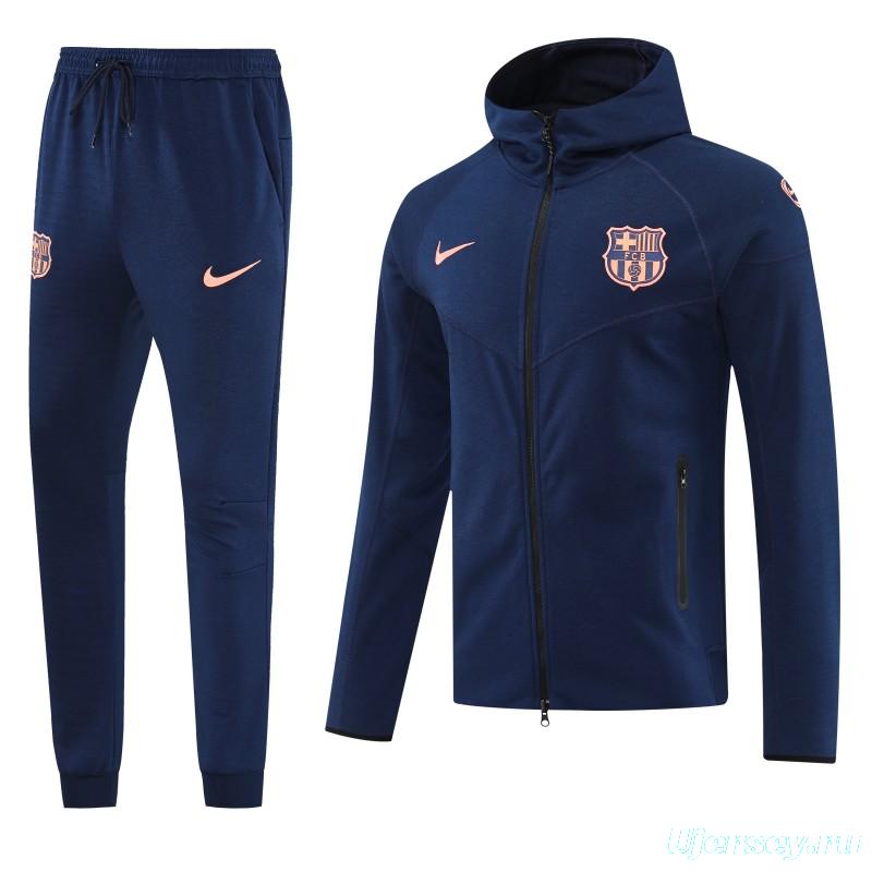 25/26 Barcelona 01 Royal Blue Hoodie Full Zipper Jacket+Long Pants