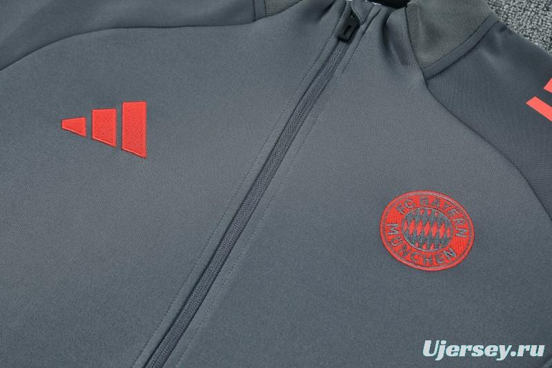25/26 Bayern Munich Grey with Red Sleeves Half Zipper Jacket Tracksuit +Long Pants