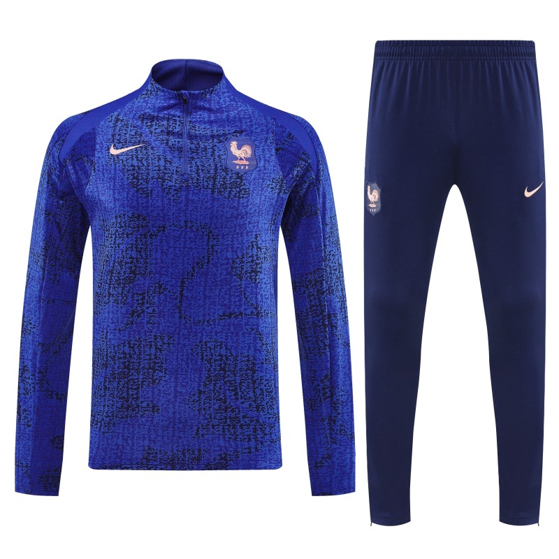 2025 France Royal Blue with Textured Pattern Half Zipper Jacket Tracksuit +Long Pants
