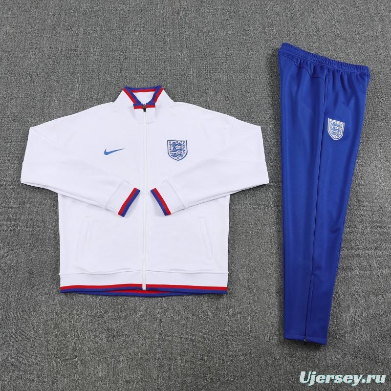 2026 England White FULL Zipper Jacket Tracksuit +Long Pants