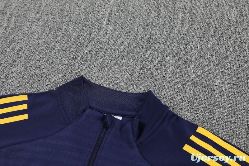25/26 Boca Juniors Navy Blue with Yellow Stripes Half Zipper Jacket Tracksuit +Long Pants