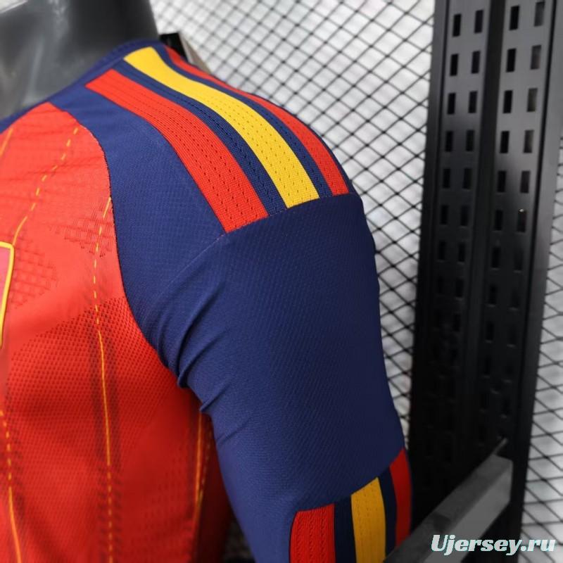 Player Version 2026 Spain Home Long Sleeve Red with Vertical Stripe Pattern Jersey