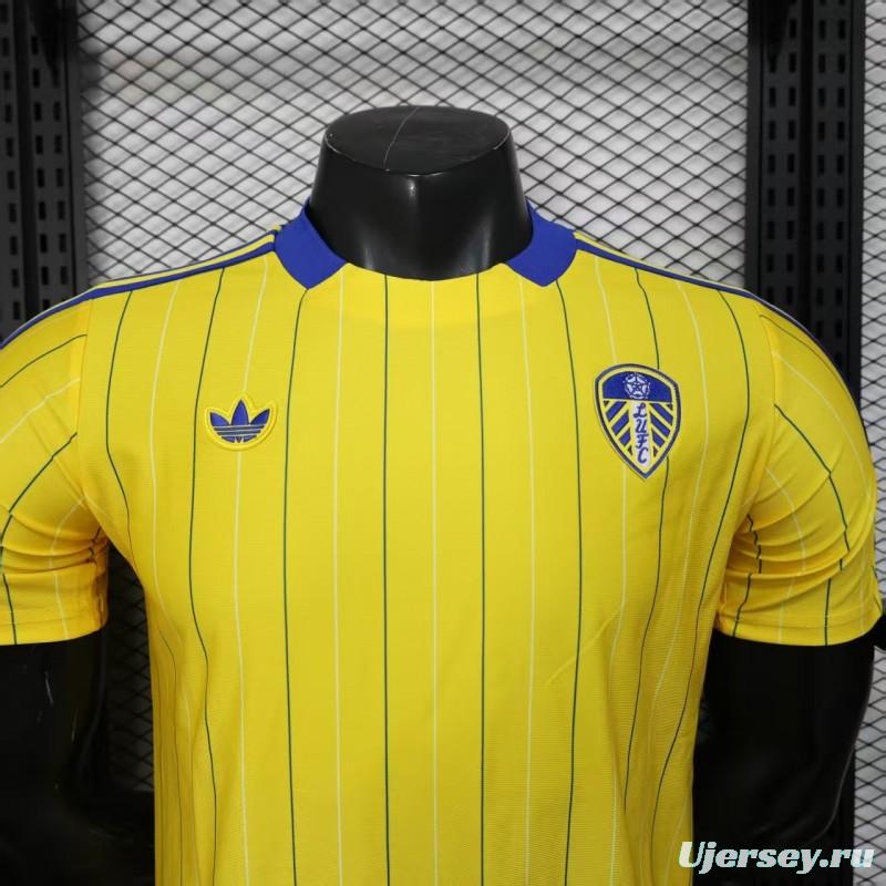 Player Version 25/26 Leeds United Retro Home Yellow with Vertical Stripe Pattern Jersey