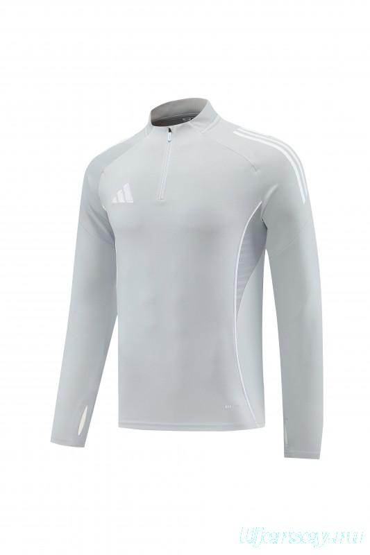 25/26  Adidas Light Grey Full zipper Jacket Tracksuit+ long pants