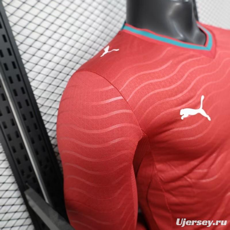Player Version 2026 Portugal Home Long Sleeve Red with Horizontal Wave Pattern Jersey