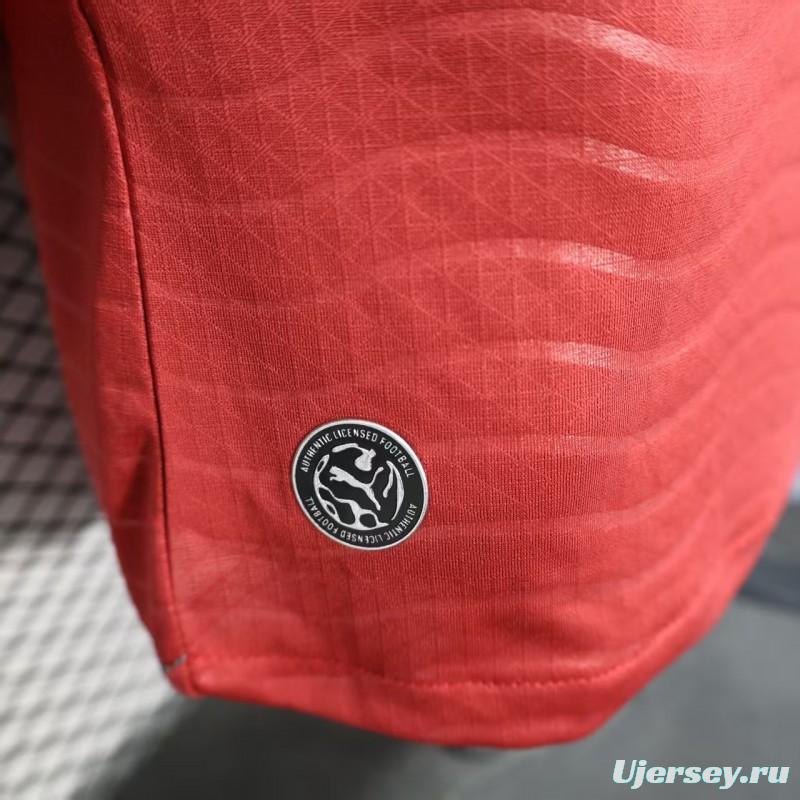 Player Version 2026 Portugal Home Long Sleeve Red with Horizontal Wave Pattern Jersey