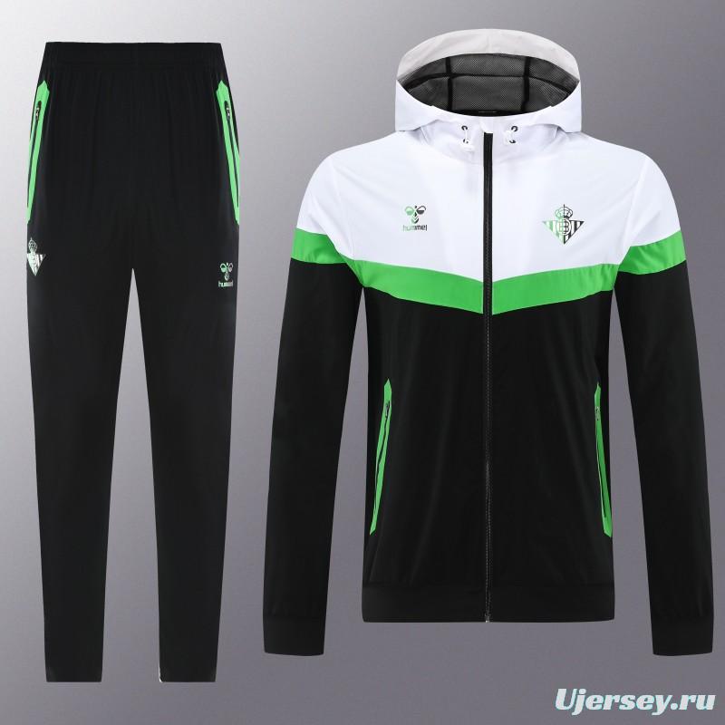 25/26 Real Betis White Black Green  Full zipper Jacket Tracksuit+ long pants