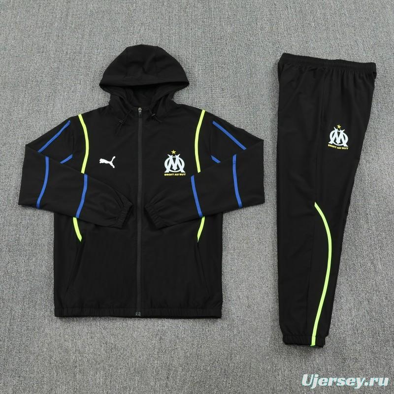 25/26 Olympique Marseille Black Full zipper Jacket Tracksuit+ long pants