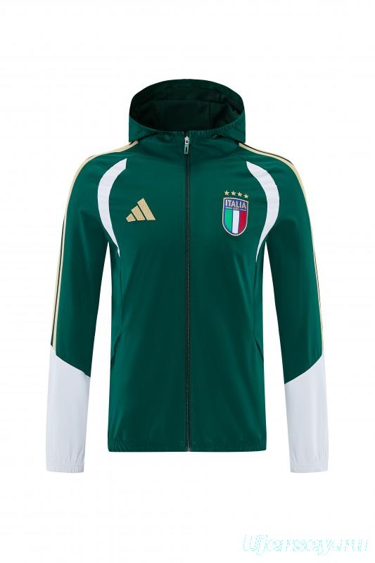 2026 Italy Green Hoodie Full Zipper Windbreaker + Long Pants