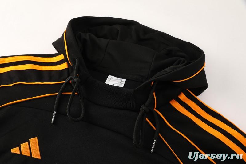 26/27 Roma Black Full Zipper Hooded Jacket Tracksuit + Long Pants