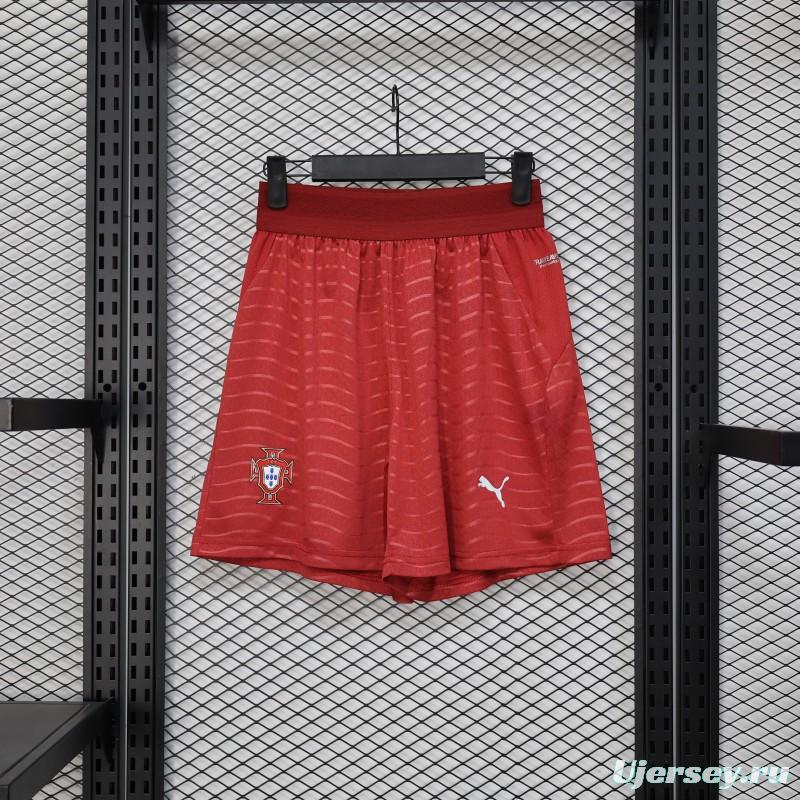 2026 Player Version Portugal Red with Wave Pattern Shorts