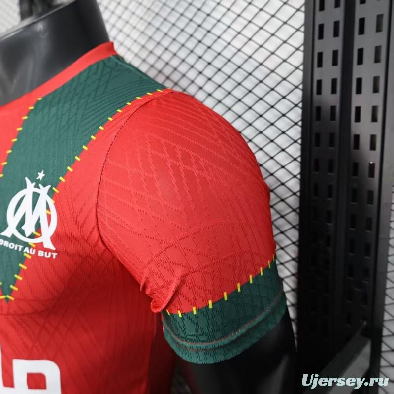 25/26 Player Version Marseille Red and Green with Morocco Flag Design Jersey
