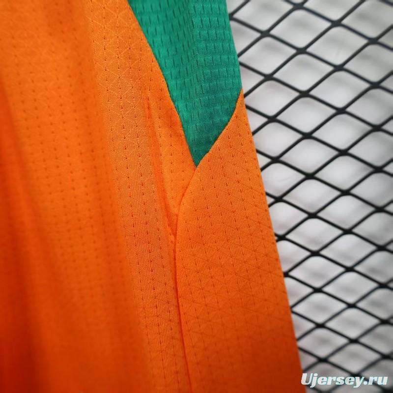 2026 Player Version Ivory Coast Orange with Green Side Panels Shorts