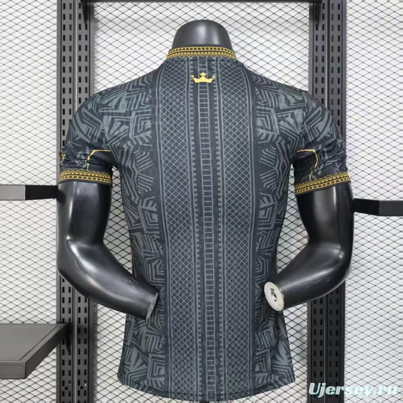 2026 Player Version Brazil Black with Gold Geometric Tribal Pattern Jersey