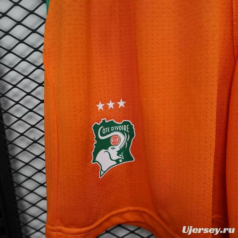 2026 Player Version Ivory Coast Orange with Green Side Panels Shorts