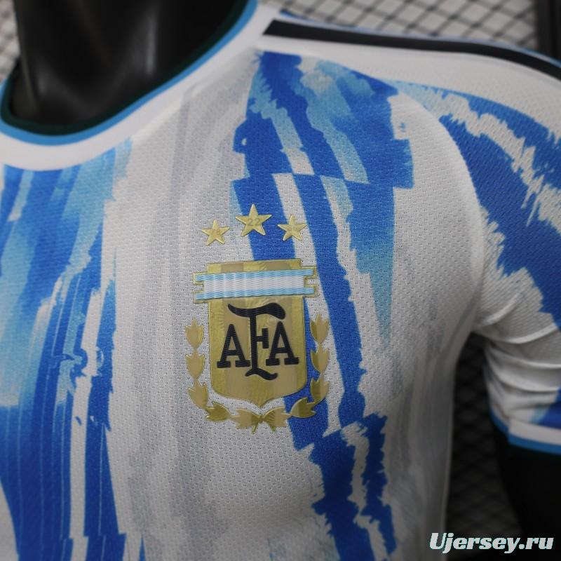 2026 Player Version Argentina White and Light Blue with Brushstroke Stripes Jersey