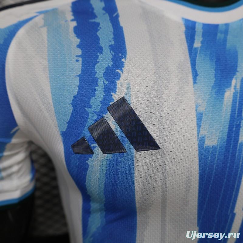2026 Player Version Argentina White and Light Blue with Brushstroke Stripes Jersey
