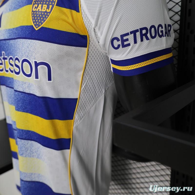 25/26 Player Version Boca Juniors White with Blue and Yellow Gradient Horizontal Stripes Jersey