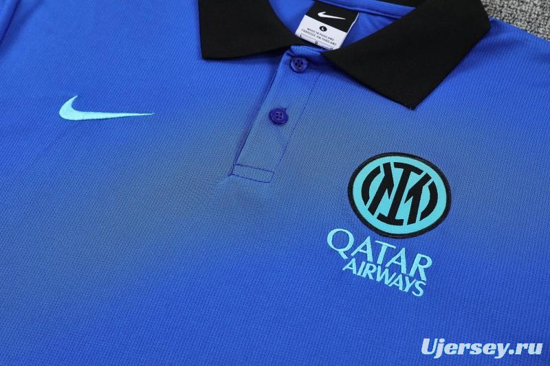 26/27  Inter Milan Blue Polo Training Shirt + Black Long Pants Tracksuit