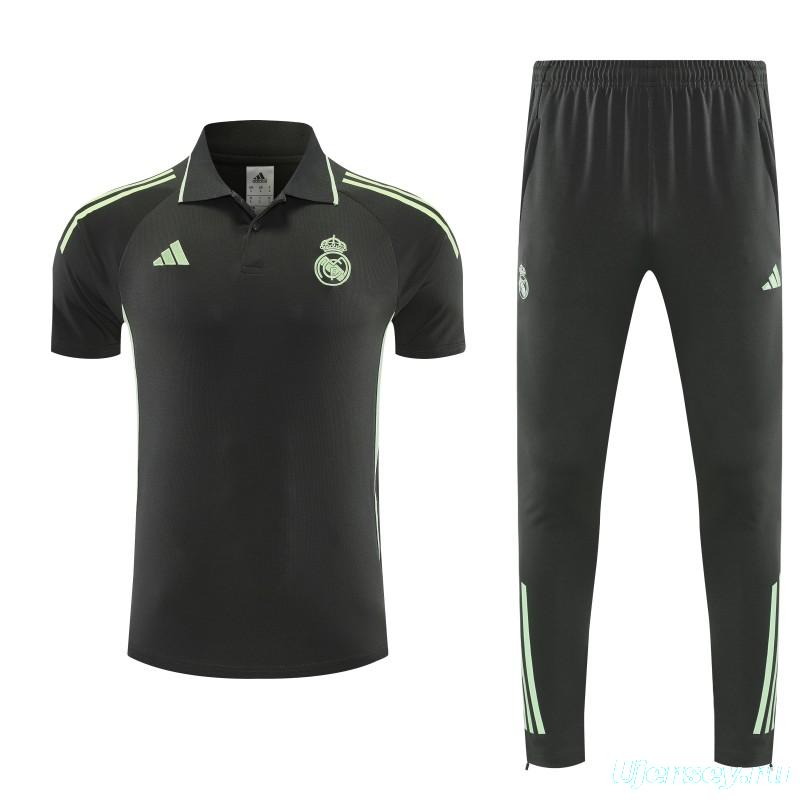 26/27 Real Madrid Black  Polo Training Shirt + Long Pants Tracksuit