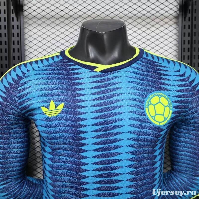 Player Version 2027 Colombia Away Blue with Wave Jacquard Pattern Long Sleeve Jersey
