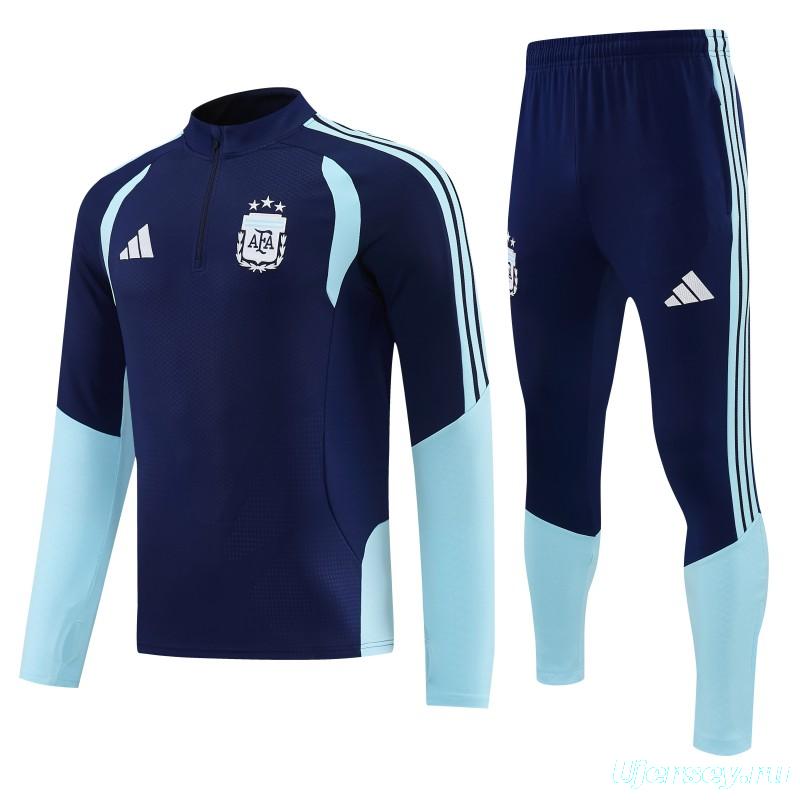 26/27  Argentina Navy Blue  Half  Zipper Jacket Tracksuit + Long Pants