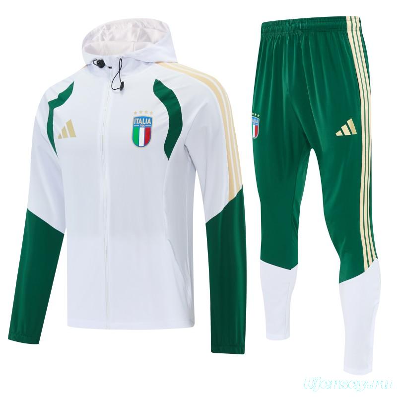 26/27 Italy White Full Zipper Hooded Jacket Tracksuit + Long Pants