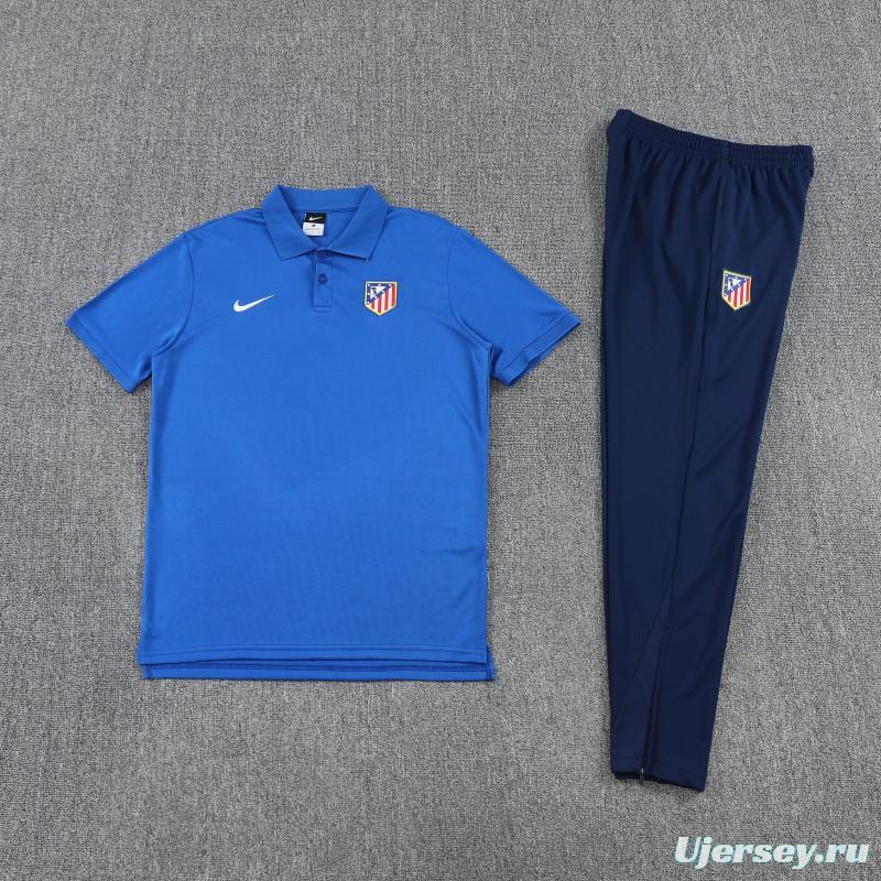 26/27  Atletico Madrid Blue  Polo Training Shirt + Long Pants Tracksuit