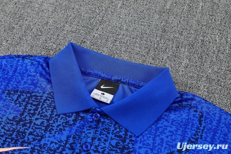 26/27  France  Blue Polo Training Shirt + Long Pants Tracksuit