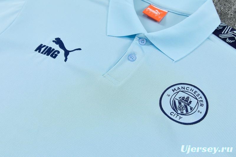 26/27 Manchester City Light Blue Polo Training Shirt + Long Pants Tracksuit