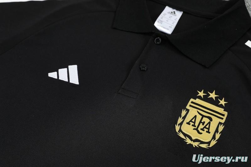 26/27  Argentina Black Polo Training Shirt + Long Pants Tracksuit