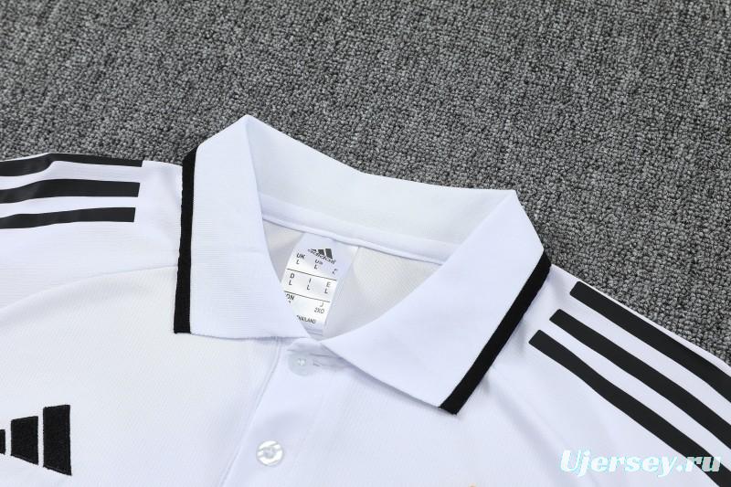 26/27 Real Madrid White Polo Training Shirt + Black Long Pants Tracksuit